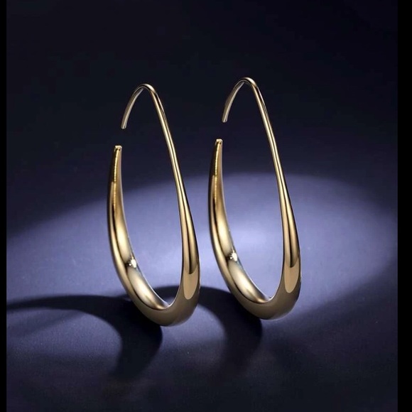 New Anthro Molten Gold Hoop Earrings ~ Silver or Gold Threader Hoops - Picture 3 of 16